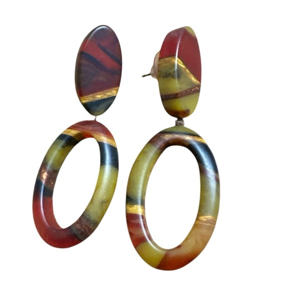 Handcrafted Lucite Red and Black Brazilian Artisan Dangle Earrings - Picture 1 of 4